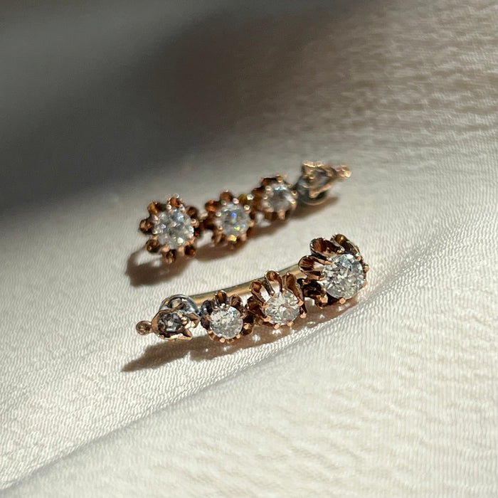 Reimagined 14k Old Mine Cut Diamond Climber Earrings