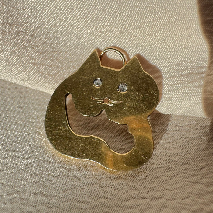 18k Cut Out Diamond Cat Charm