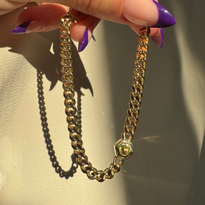 Bespole 14k Mali Garnet Hex Curb Bracelet