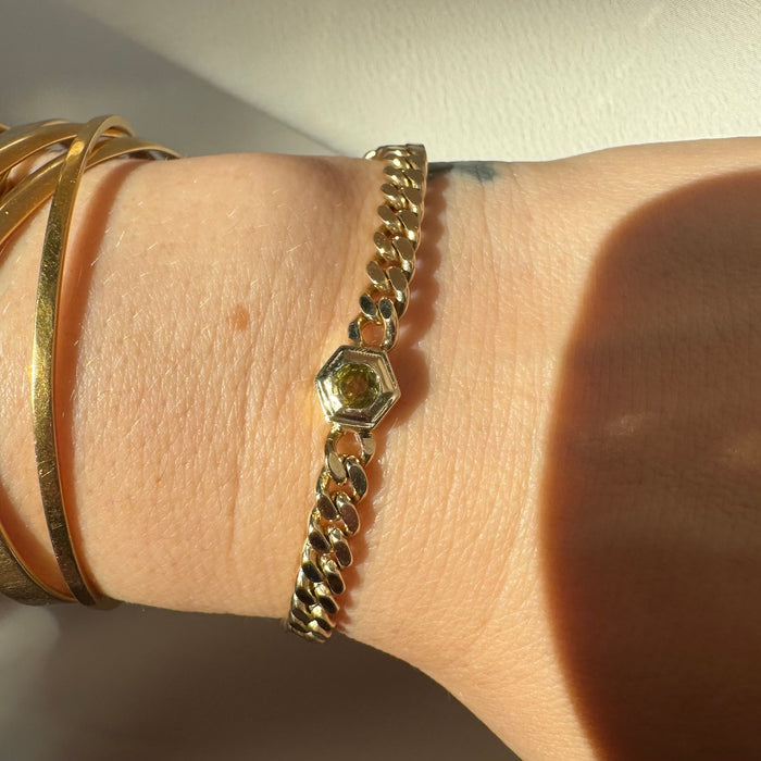 Bespole 14k Mali Garnet Hex Curb Bracelet