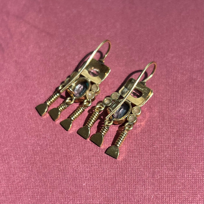 Vintage 18k Gemstone Drop Earrings