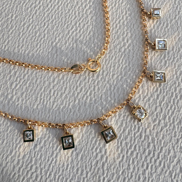 Bespoke 18k Carrè and Round Diamond Necklace