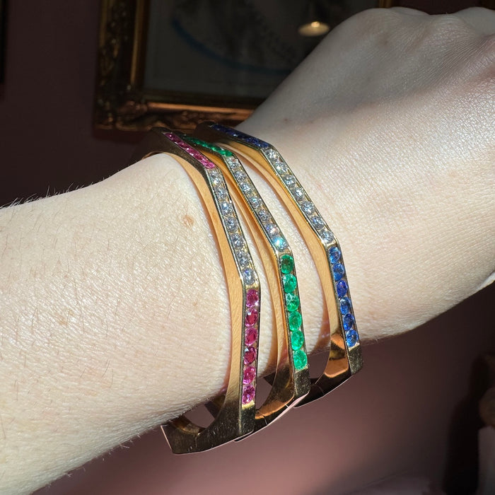 18k Diamond and Gemstone Hex Bangles