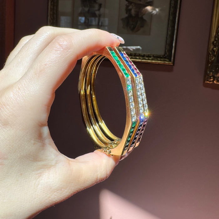 18k Diamond and Gemstone Hex Bangles