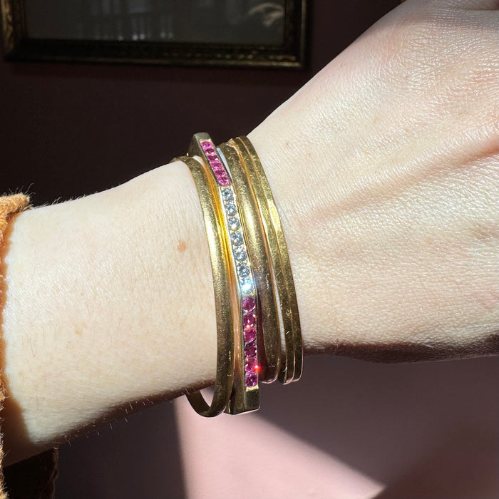 18k Diamond and Gemstone Hex Bangles