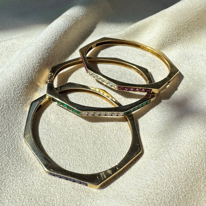 18k Diamond and Gemstone Hex Bangles