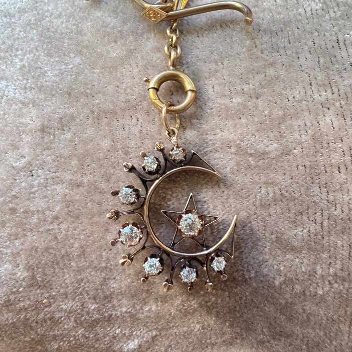 14k Old Mine Cut Diamond Crescent with Star