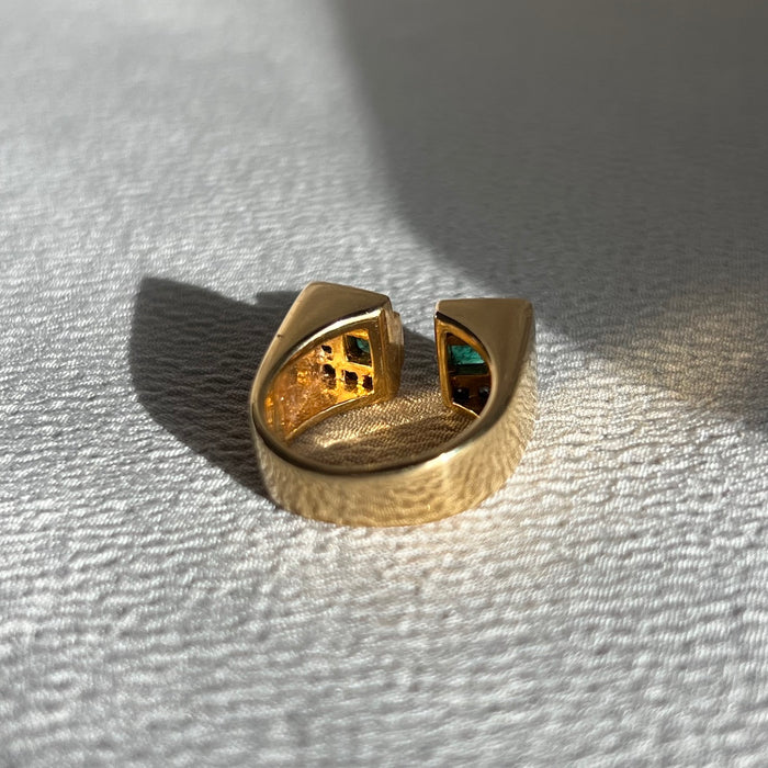18k Emerald and Diamond Square Open Ring
