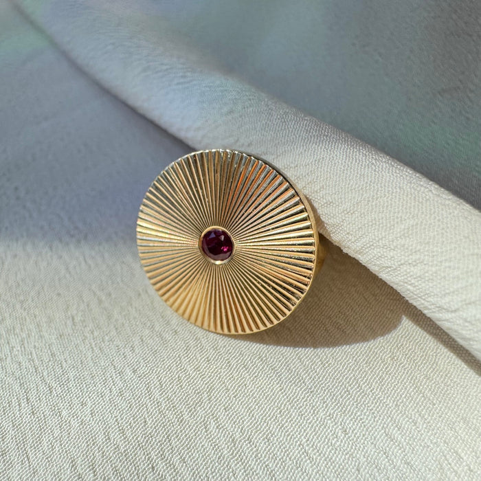 14k Ruby Engine Turned Ring
