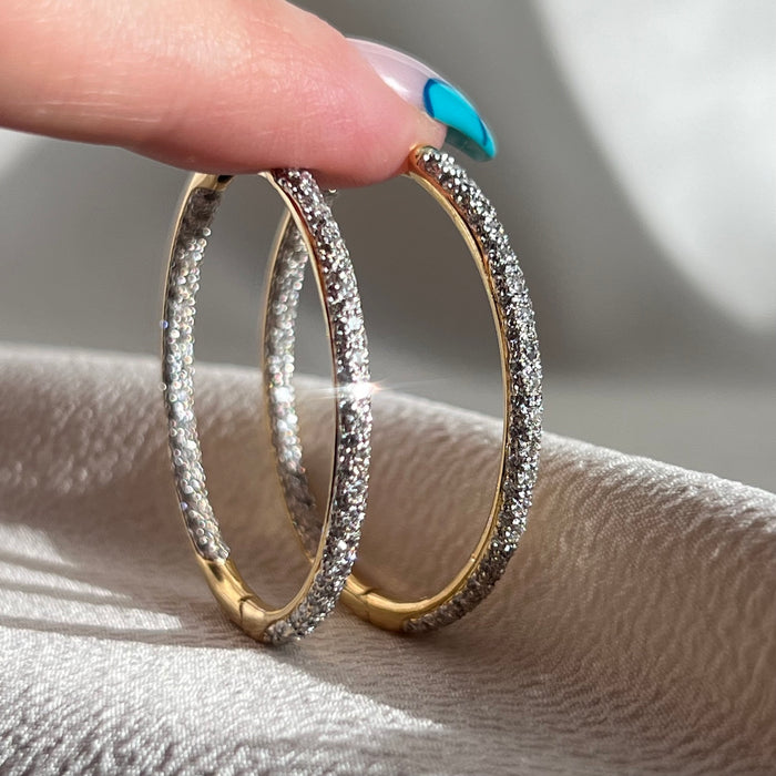 18k 2 Carat Pave Diamond Hoops