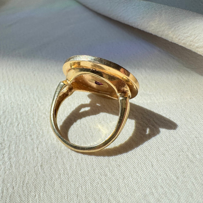 14k Ruby Engine Turned Ring