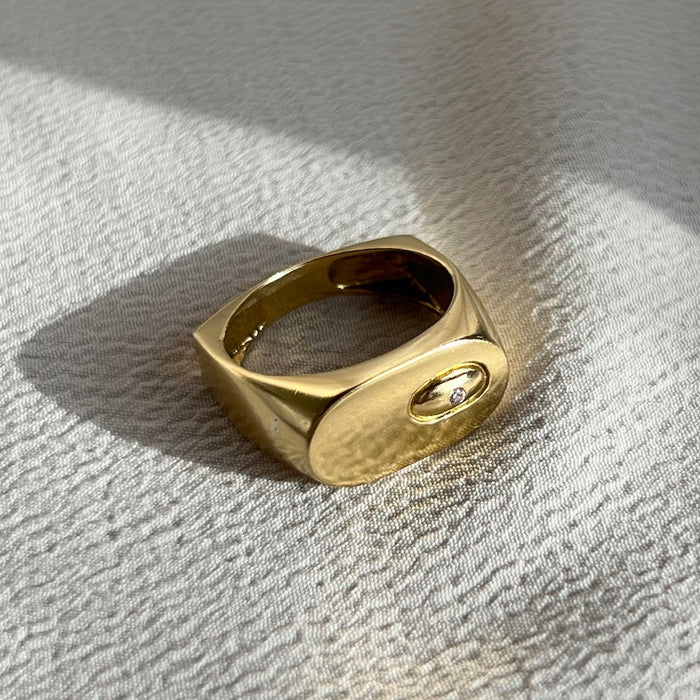 18k Angular Signet Ring with Diamond