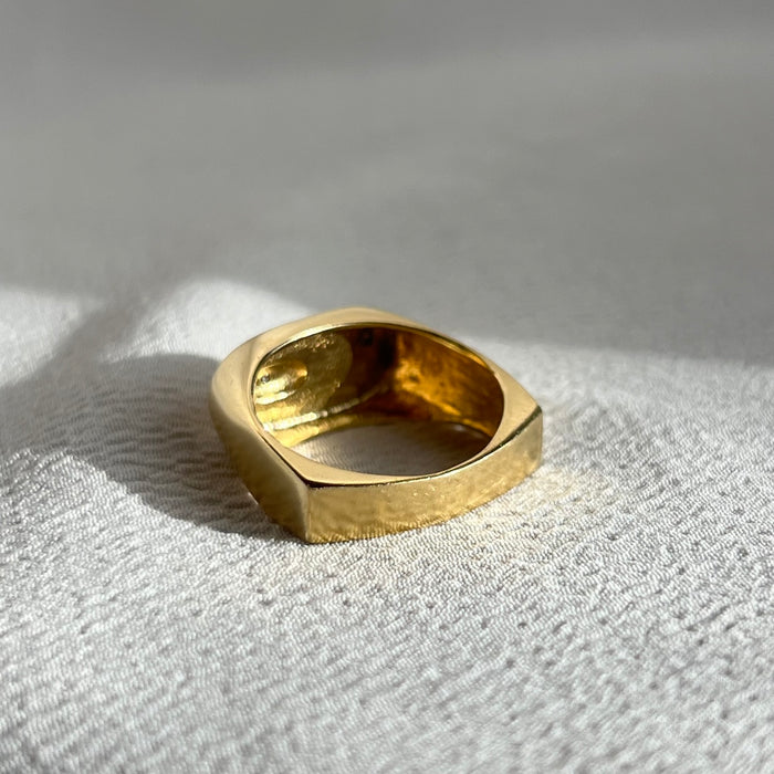 18k Angular Signet Ring with Diamond