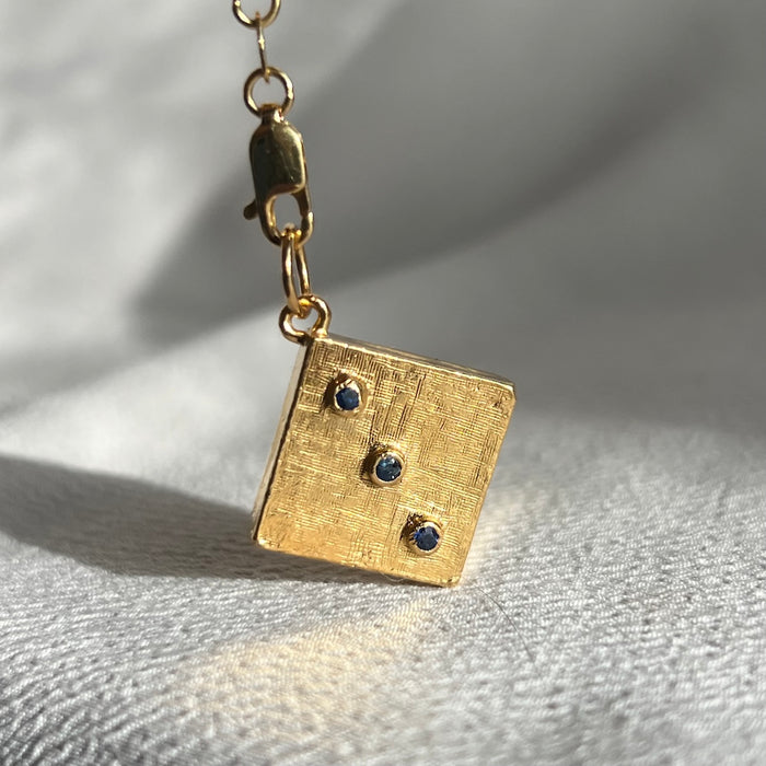 14k Double Sided Sapphire Dice Charm