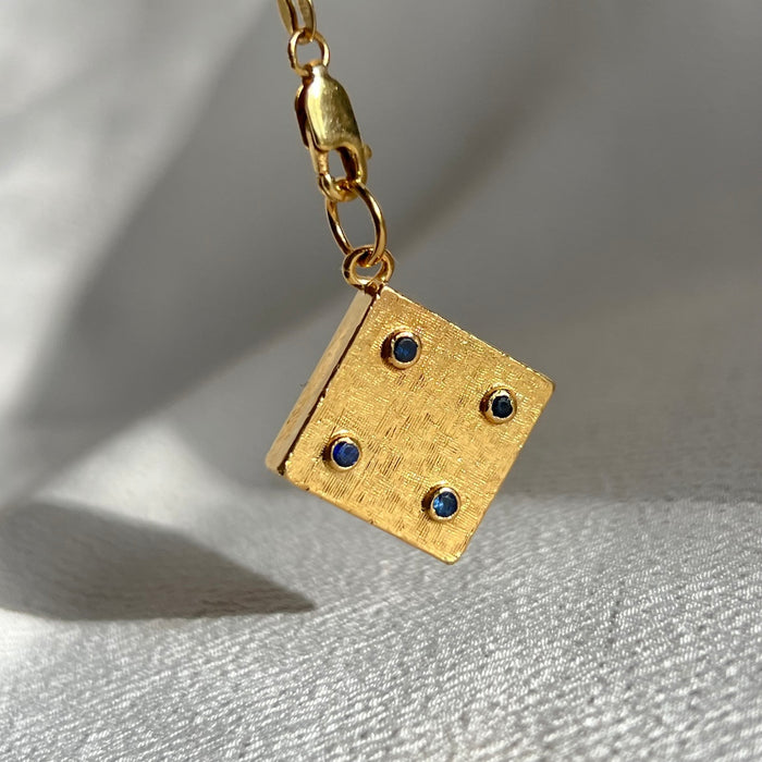 14k Double Sided Sapphire Dice Charm