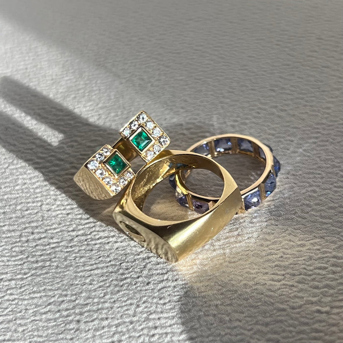 18k Angular Signet Ring with Diamond