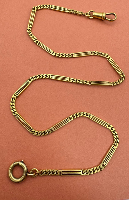 18k 15.5" Alternating Curb Watch Chain
