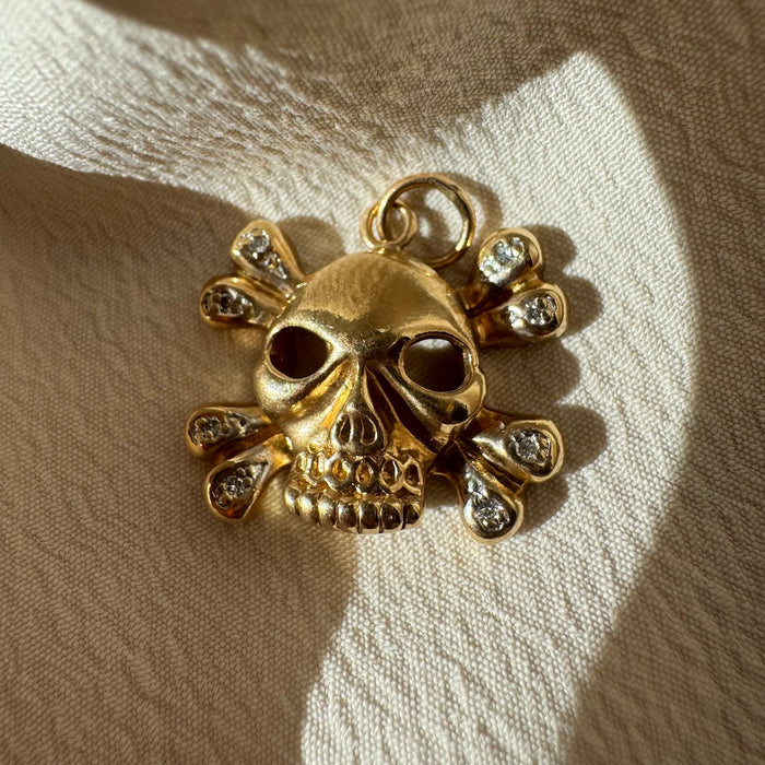 14k Diamond and Crossbones Skull Charm