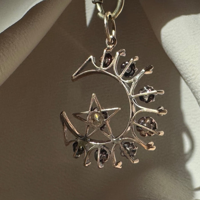 14k Old Mine Cut Diamond Crescent with Star