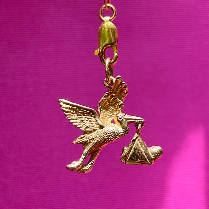 14k Stork and Baby Charm