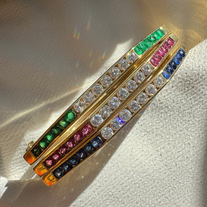 18k Diamond and Gemstone Hex Bangles