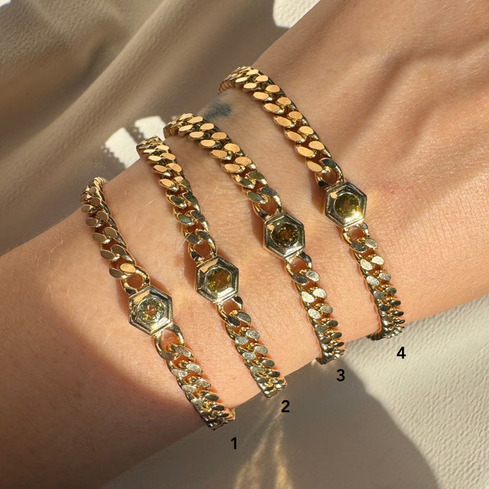 14k Mali Garnet Hex Bezel Curb Bracelets
