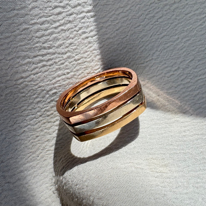 14k Tri Color Squared Band