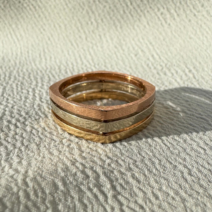 14k Tri Color Squared Band