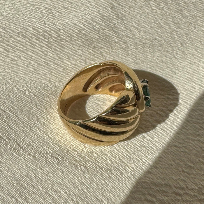 14k Emerald Tourbillon Swirl Ring