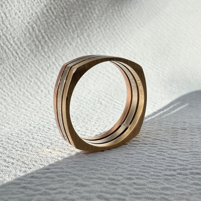 14k Tri Color Squared Band