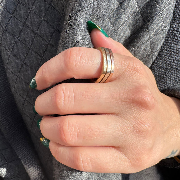 14k Tri Color Squared Band