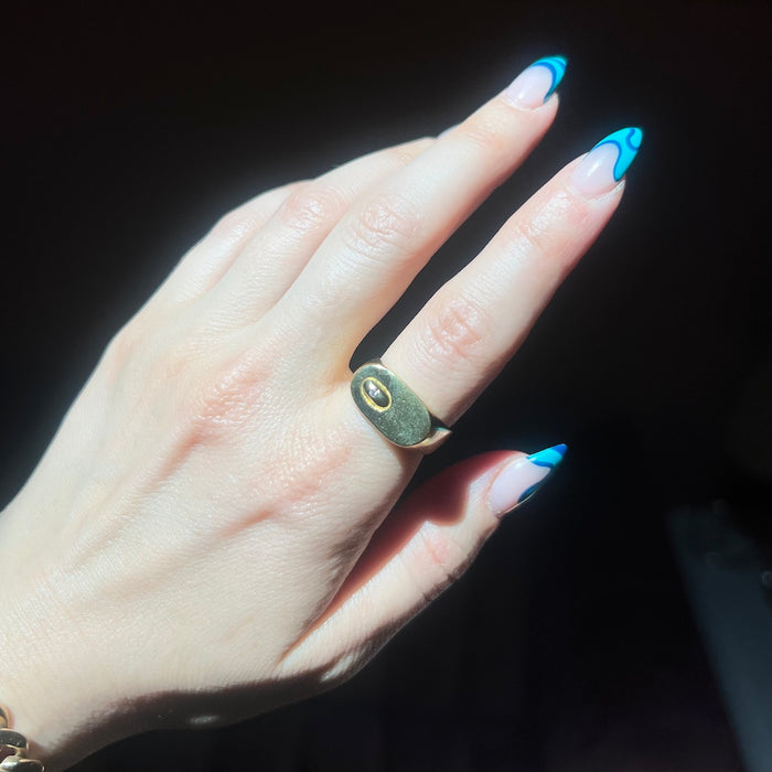 18k Angular Signet Ring with Diamond