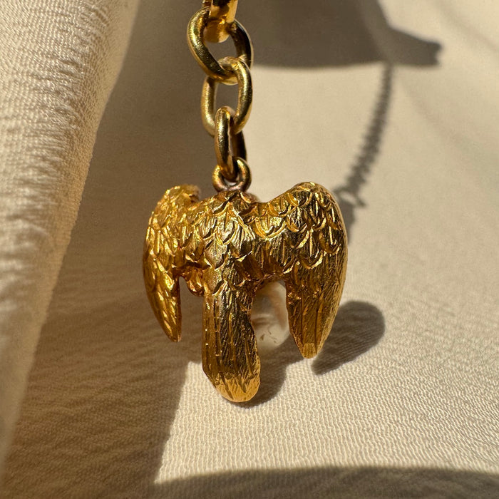 Victorian 18k Diamond, Ruby, and Pearl Eagle Pendant