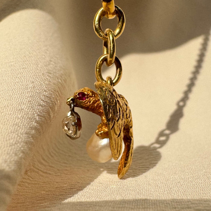 Victorian 18k Diamond, Ruby, and Pearl Eagle Pendant