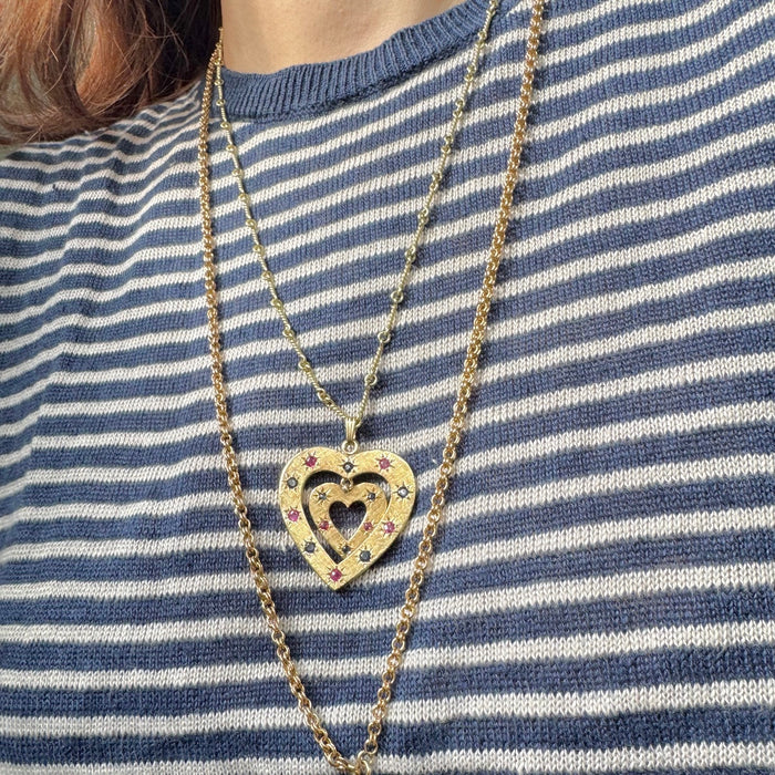 14k Star Set Double Heart Charm