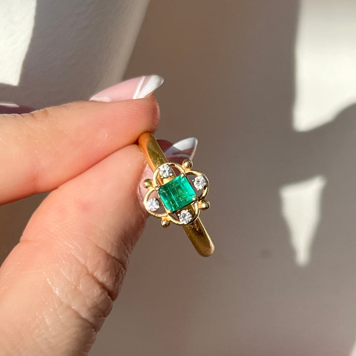 Antique 22k Emerald and Diamond Ring C. 1915