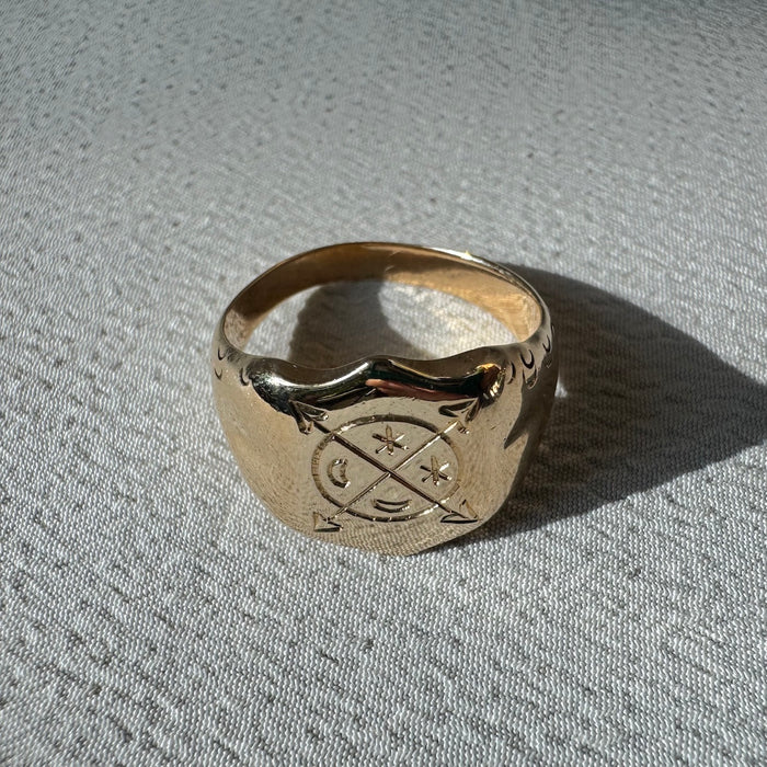 Reimagined 14k Signet with 14th Century Symbols