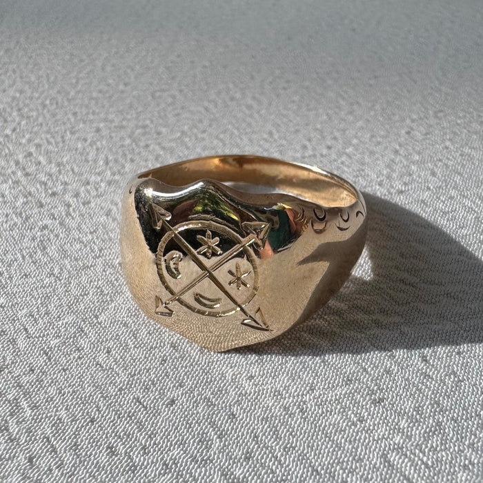 Reimagined 14k Signet with 14th Century Symbols