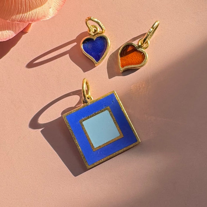 18k Blue Enamel Square Charm