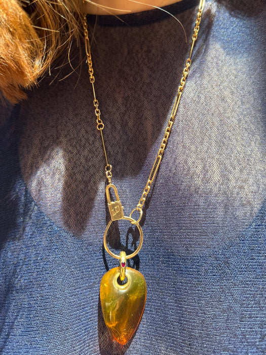 18k Amber and Ruby Pendant