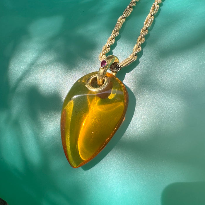 18k Amber and Ruby Pendant