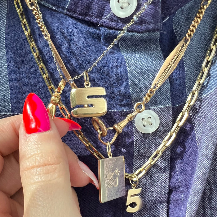 Mid Century 14k Block Letter S Charm