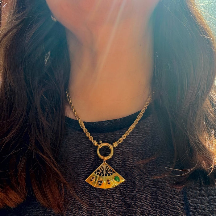 Rare 14k Gemstone Card Suit Fan Charm