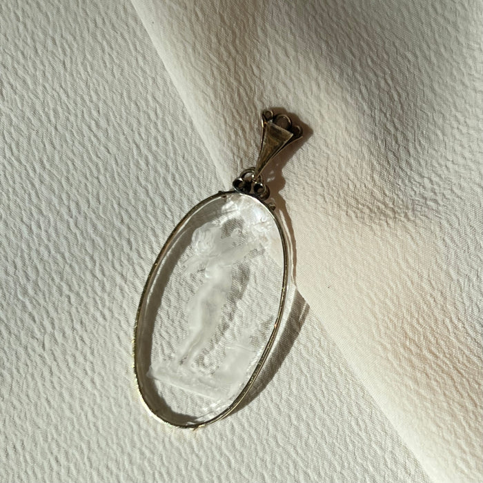 Antique Diamond Rock Crystal Cherub Pendant