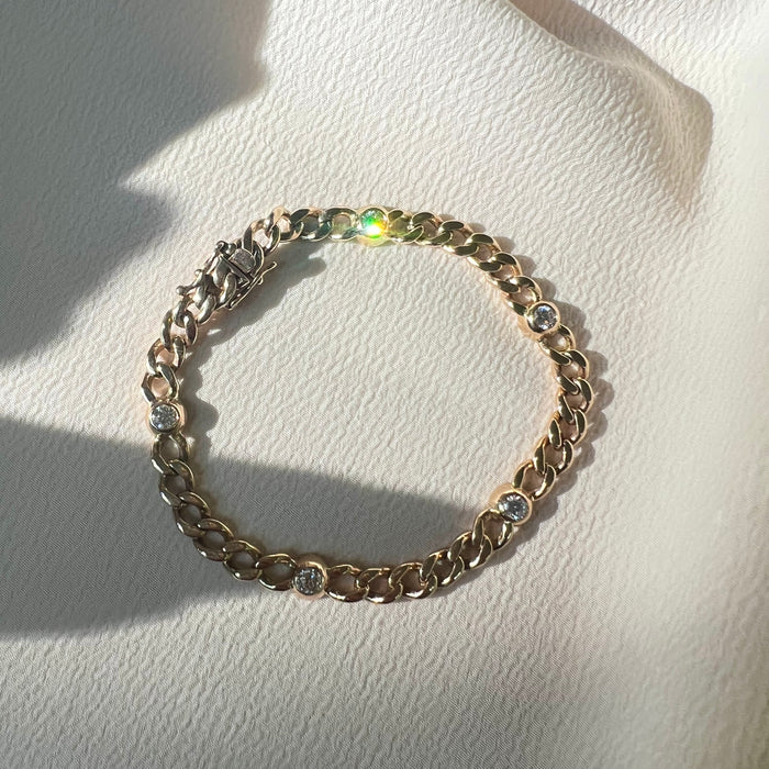 14k Custom Diamond Bezel Set Curb Bracelet