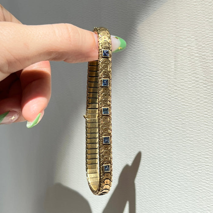 Antique 14k Sapphire Etched Bracelet