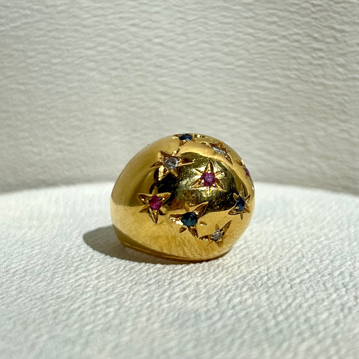 Vintage 18k Ruby, Diamond, and Sapphire Bombé Ring