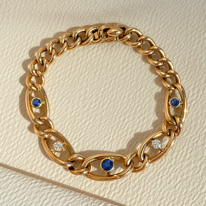 British 15k Sapphire and Diamond Curb Bracelet