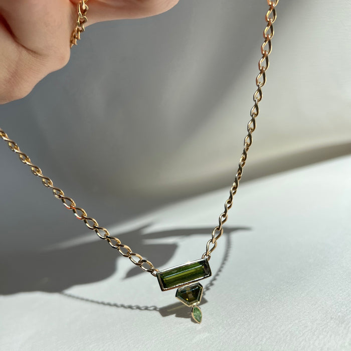 Bespoke 14k Tourmaline and Green Diamond Necklace