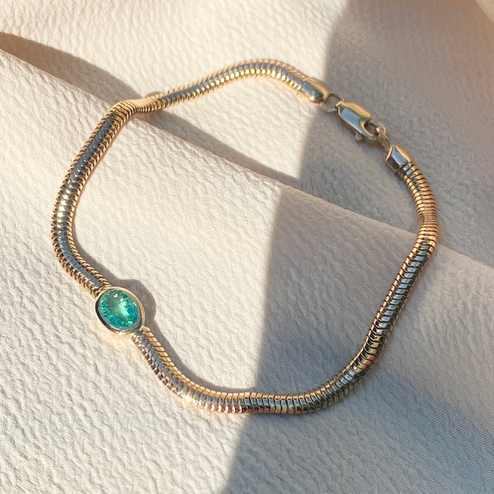 14k Custom Emerald Snake Chain Bracelet